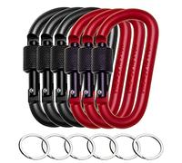 6Pcs D-Ring Locking Carabiner Clips, 3 inch Aluminum Alloy Carabiner Clip Heavy Duty, Keychain Clips Hook with 6 Key Rings for Camping, Hiking, Fishing, Traveling, Keychain