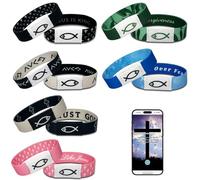 6Pcs Daily Bible Verse Bracelets, Jesus Christian Bracelet with NFC Scan, Bible Verses Wearable Bracelet, Elastic Christian Bracelet for Women Men Teens Gifts, One Size, Polyester, no gemstone