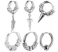 6PCS Dainty Hoop Earring Bead Huggie Hoop Earrings Stainless Steel Dragon Pattern Ear Jewelry for Boy Punk Rock Earrings for Teens Men