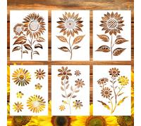 6pcs Daisy and Sunflower Stencils, 16x11.73 Inch Large Flower Stencil for Painting Reusable Floral Plant Drawing Templates for Crafts Canvas Fence Wall Art Decor