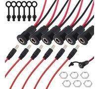 6pcs DC Barrel Connector Kit, 5.5x2.1 mm DC Power Jack Threaded Female Panel Mount Barrel Connector with Matching Dust Caps Washers Hexagonal Nuts for CCTV Security Camera