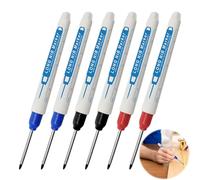 6PCS Deep Hole Marker Pen 30mm Long Nib Marker Pen Waterproof Marking Pen Multi-Purpose Fine Tip Hole Marker Tool Colorful Marking Carpenter for Woodworking and Carpenters Builders (Black/Blue/Red)