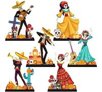 6Pcs Dia De Los Muertos Decorations Table Wooden Centerpiece Day of the Dead Table Decorations Dancing Couple Sugar Skull Table Topper Photo Props for Mexican Day of The Dead Party Tiered Tray Decor