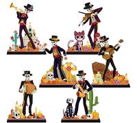 6Pcs Dia De Los Muertos Decorations Wooden Table Centerpiece Day of the Dead Decorations Sugar Skull Table Decor for Mexican Fiesta Tiered Tray Decor
