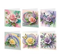 6pcs Diamond Art Cards Rose Design DIY Crystal Painting Art Greeting Cards Kits with Envelopes for Birthday Holiday Thanksgiving Gift