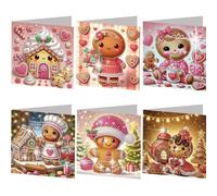 6PCS Diamond Art Christmas Cards DIY Diamond Painting Greeting Card Set Christmas Gingerbread Man Congratulations Cards for Family Friends Xmas Thanksgiving Birthday Gift