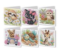 6PCS Diamond Art Kits Animal Greeting Cards Set, 5D DIY Crystal Art Cards with Envelopes, Creative Card Making Kit for Handmade, Cute Patterns, Suitable for Birthdays and Daily Greetings (B)