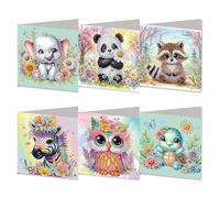 6PCS Diamond Art Kits Animal Greeting Cards Set, 5D DIY Crystal Art Cards with Envelopes, Creative Card Making Kit for Handmade, Cute Patterns, Suitable for Birthdays, Celebrations and Daily Greetings