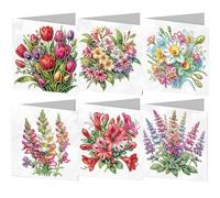 6Pcs Diamond Art Painting Card Set, 5D DIY Art Blank Greeting Cards with Envelopes, Rhinestone Postcards Handmade for Family Friends, Fit for Birthday Valentine's Day Thanksgiving & All Occasions