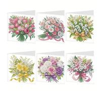 6pcs Diamond Art Painting Greeting Card Kit, DIY flowers Diamond Art Greeting Cards for Blessings and Wishes Special Shaped Diamond Greeting Card Arts Crafts for Christmas Birthday Thanksgiving Day