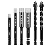 6PCS Diamond Drill Bits Set 6/8/10/12mm Tile Drill Bit 6mm Diamonds Hex Shank Hole Saw Bit Dry Drills for Drilling Granite Ceramic Porcelain Marble Stone Glass Hard Materials