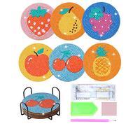 6PCS Diamond Painting Coasters, DIY Coasters, Diamond Art Coasters with Holder, Homemade Small Diamond Painting Coaster, DIY Art Craft Supplies for Kids Adults Beginners, Home Decoration (Fruit)