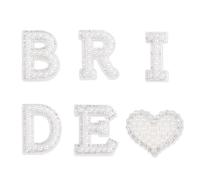 6Pcs Diamond Pearl Letter Patches, Bride Rhinestone Iron On Patches, White Stick on Pearl Letter Patche, Fabric Applique Letters for Clothing Hats Shoes DIY Craft Supplies and Bachelorette Party Wedd
