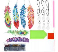 6Pcs Diamonds Painting Bookmark Set, DIY Art Feather Floral Bookmark with Pendant, Exquisite Diamond Book Marks Crafts for Kids Students Book Lovers(Feather Set)