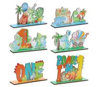 6pcs Dinosaur Wooden Table Centerpieces for First Birthday Party Decorations Little Dino Roar 1st Birthday Party Table Centerpieces for Boys Dinosaur Baby Shower One Birthday Table Topper Sign Decors