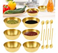 6Pcs Dipping Bowls,Stainless Steel Spice Bowls with 6 Spoons,Sauce Dishes for Snacks Sushi Appetizer Fruit for Home Kitchen(Golden)
