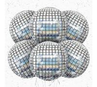 6Pcs Disco Ball Balloons Silver,22Inch Laser Silver 4D Large Aluminum Foil Disco Balloons for Birthday Bachelorette 70s 80s 90s Disco Dance Theme Party Decorations