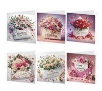 6pcs DIY Birthday Flowers Art Greeting Cards for Birthday Blessings
