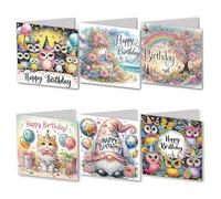 6PCS DIY Diamond Art Birthday Cards with Envelopes 5D DIY Diamond Art Crystal Happy Birthday Card Kits for Family Friend Handmade Postcard Gifts (B)