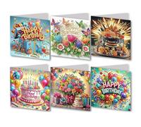 6PCS DIY Diamond Art Birthday Cards with Envelopes 5D DIY Diamond Art Crystal Happy Birthday Card Kits for Family Friend Handmade Postcard Gifts (A)