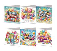 6PCS DIY Diamond Art Birthday Cards with Envelopes for Children Adults 5D DIY Diamond Art Crystal Happy Birthday Card Kits for Family Friend Handmade Postcard Gift (Colour A)