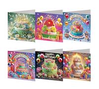 6PCS DIY Diamond Art Birthday Cards with Envelopes for Children Adults 5D DIY Diamond Art Crystal Happy Birthday Card Kits for Family Friend Handmade Postcard Gift (Colour B)