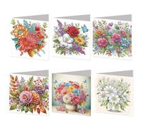 6PCS DIY Diamond Art Birthday Cards with Envelopes for Children Adults 5D DIY Diamond Art Crystal Happy Birthday Card Kits for Family Friend Handmade Postcard Gift (Colour C)