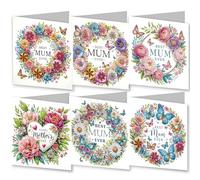 6PCS DIY Diamond Art Cards with Envelopes, 5D Diamond Art Painting Greeting Cards Happy Birthday Holiday Card Kits Present-11-Mother's Day Wreath