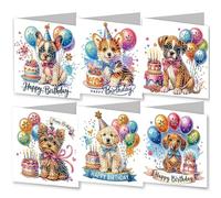 6PCS DIY Diamond Art Cards with Envelopes, 5D Diamond Art Painting Greeting Cards Happy Birthday Holiday Card Kits Present-05-Birthday Puppy