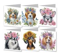 6PCS DIY Diamond Art Cards with Envelopes, 5D Diamond Art Painting Greeting Cards Happy Birthday Holiday Card Kits Present-02-Puppy