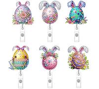 6Pcs DIY Diamond Painting ID Holder with Clip Rhinestone Nurse Badge Reel Retractable Bling Crystal Painting Badge Clip for Work Badge Teacher Student & Office
