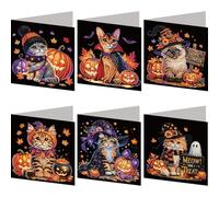 6PCS DIY Greeting Card Set Halloween Pattern Rhinestone Diamond Art Mosaic Postcards Diamond Art Greeting Cards for Festivals and Celebrations