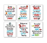 6PCS Doctor Cat Hat Poster, Red and Blue Cat Hat Decor for Reading Room, Print Wall Art Decoration for Classroom, 8x10 Inch