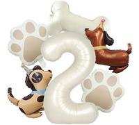 6Pcs Dog Balloons - 40inch Cream White Number 2 Balloon - Dog Birthday Balloons for Puppy Birthday Party Decorations - Dogs Birthday Party Supplies
