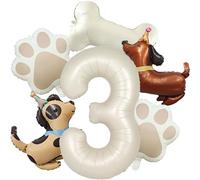 6Pcs Dog Balloons - 40inch Cream White Number 3 Balloon - Dog Birthday Balloons for Puppy Birthday Party Decorations - Dogs Birthday Party Supplies