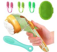 6pcs Dog Bath Brush & Finger Toothbrush Set - Pet Grooming Scrubber with Shampoo Dispenser for Puppy, Cat, Small Breed - Dog Washing Brush for Bathing, Teeth Cleaning & Massage