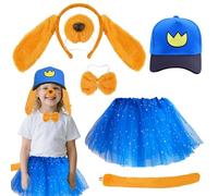 6Pcs Dog Costume Set for Kids, Role Play Blue Accessories Kit with Puppy Ears Nose Tail Cap Bow Tie Tutu Skirt Dress Up Kit for World Book Day Pretend Play Carnival Halloween Birthday Theme Party