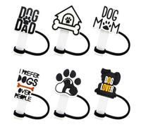 6Pcs Dog Straw Covers Cap Toppers for Stanley Cup 40Oz Tumbler with Handle, 10mm 0.4in Dust-Proof Reusable Puppy Straw Tips Lids (10mm Dog)