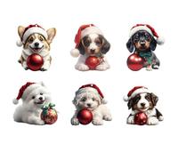 6PCS Dog With Santa Hat Tree Decorations - Puppy Christmas Ornament, 2D Acrylic Holiday Figurines, Dachshund Pendants | Cute Puppy Ornaments For Christmas Tree, Home Décor, And Holiday Parties