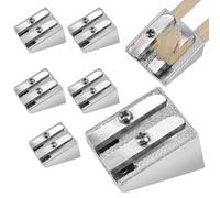 6Pcs Double Hole Metal Pencil Sharpeners, Ø8/11mm Portable Mini Aluminum Sharpener, Dual Holes School Pencil Sharpener, Manual Small Crayon Sharpeners, Wedge Shape Sharpeners with 2 Holes for Kids