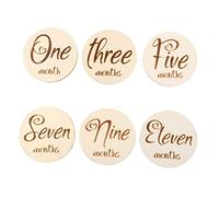 6pcs Double-sided Baby Birth Month Cards Wooden Milestone Props | Khaki Finish, Creative Number Design, Reusable Set, for Photography Props and Sharing Happy Moments