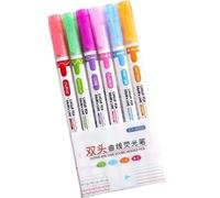 6Pcs Double Tip Fluorescent Highlighter Pen Outline Highlighter Marker for Notebook Planner Journal Daily Note Taking Study Note Taking Markers