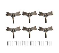 6PCS Dragonfly Hooks, Dragonfly Wall Mounted Cloak Rack, Vintage Metal Decorative Wall Hooks Creativity Hanger Hooks with Screws for Home Handbag Key Towel