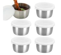 6pcs Dressing Containers To Go, Small Leakproof Reusable Stainless Steel Salad Dressing Container With Lids | Easy To Open Dipping Sauce Cups, Small Condiment For Lunch Boxes, Picnic