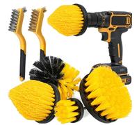 6pcs Drill Brush Attachment Set, 4pcs 1/4in Power Cleaning Brushes + 2pcs Hand Mini Wire Brushes, Drill Brush for Cleaning Bathroom, Tile, Carpet, Grout, Car Wheels, Kitchen