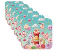 6Pcs Drink Coasters Cup Coaster Candy Happy Funny Cup Mat Pad 4" Leather Coaster for Drinks Waterproof Bar Beer Beverage Coasters Set for Home Decor Housewarming Gift