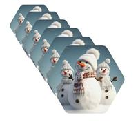 6Pcs Drink Coasters Cup Coaster Happy Snowman Funny Cup Mat Pad 4" Leather Coaster for Drinks Waterproof Bar Beer Beverage Coasters Set for Home Decor Housewarming Gift