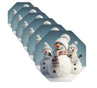 6Pcs Drink Coasters Cup Coaster Happy Snowman Funny Cup Mat Pad 4" Leather Coaster for Drinks Waterproof Bar Beer Beverage Coasters Set for Home Decor Housewarming Gift