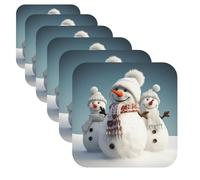 6Pcs Drink Coasters Cup Coaster Happy Snowman Funny Cup Mat Pad 4" Leather Coaster for Drinks Waterproof Bar Beer Beverage Coasters Set for Home Decor Housewarming Gift