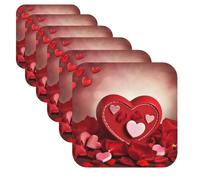 6Pcs Drink Coasters Cup Coaster Happy Valentine's Day Funny Cup Mat Pad 4" Leather Coaster for Drinks Waterproof Bar Beer Beverage Coasters Set for Home Decor Housewarming Gift